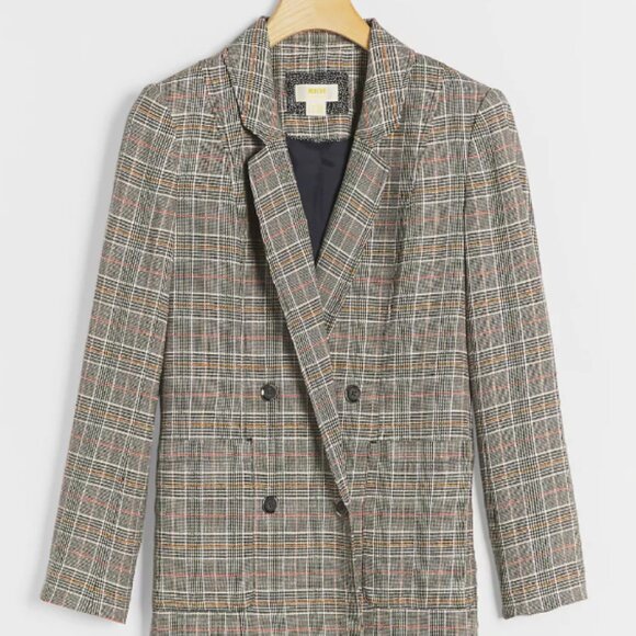 Anthropologie Maeve Lilith Oversized Double Breasted Plaid Blazer 0P - Picture 1 of 14